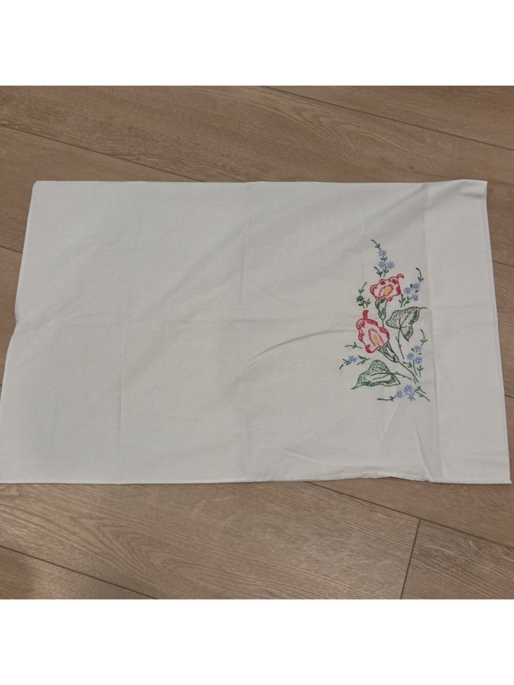 Pacific Vintage White Standard Pillowcase Hand Embroidered Lillies